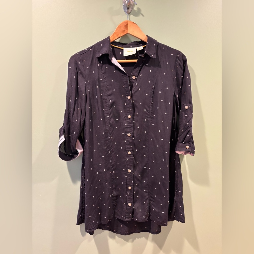 Maeve by Anthropologie Button-Up Shirt with Polka Dots and pink details